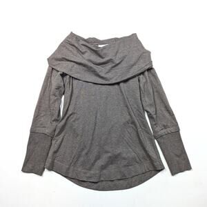 Soft Surroundings Sweatshirt Womens Size Small Taupe Gray Cowl Neck Graphic Back